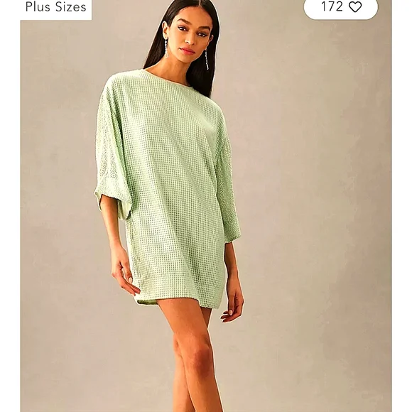green emerald velvet dress Farm Rio Anthropologie Puff Sleeve Mini Dress Lime Small  Finds For You